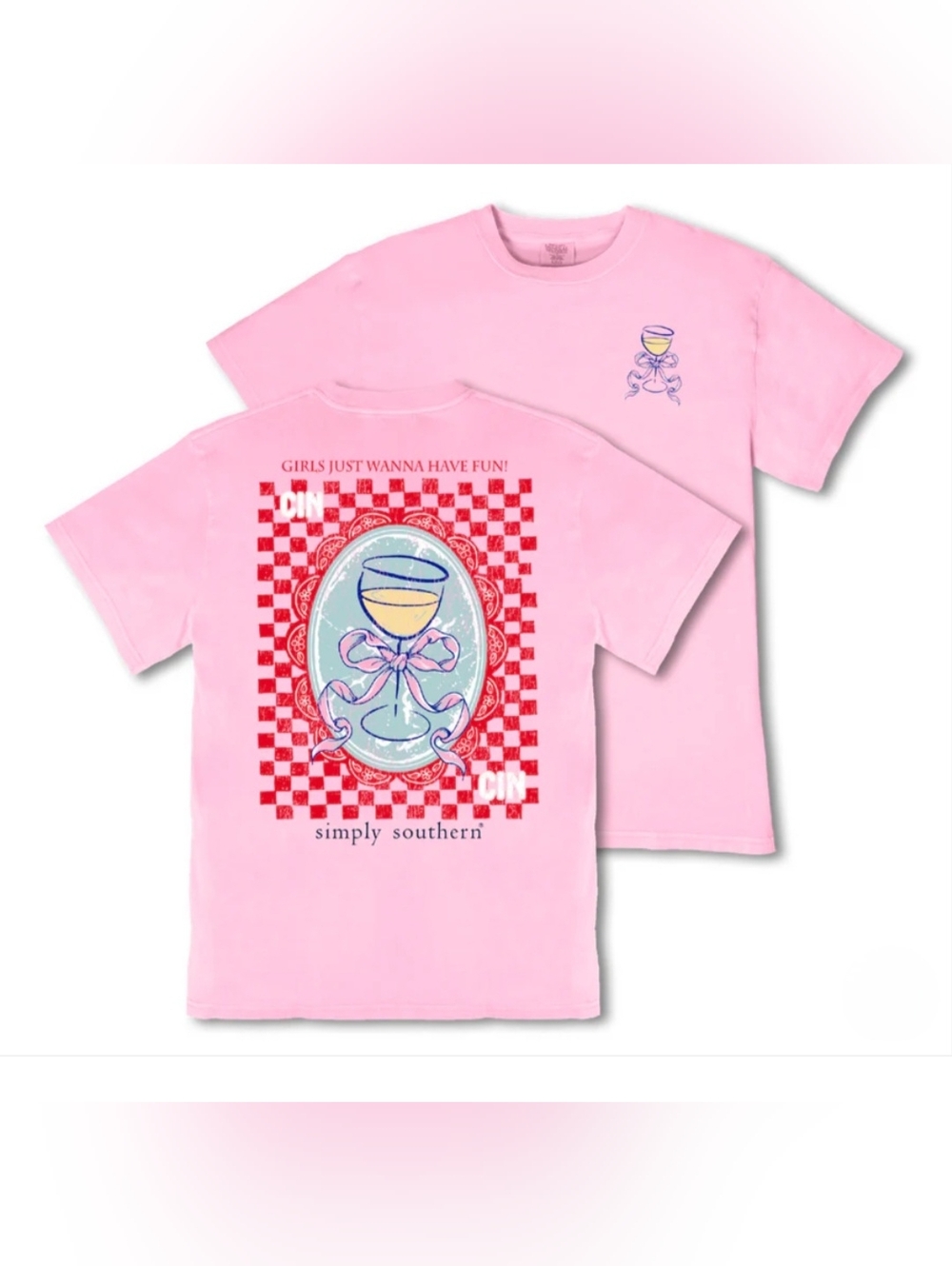 🎀🍷NWT Simply Southern "CIN CIN🍷 (Cheers) Graphic Tee" Mineral Wash Petal🌸 XL